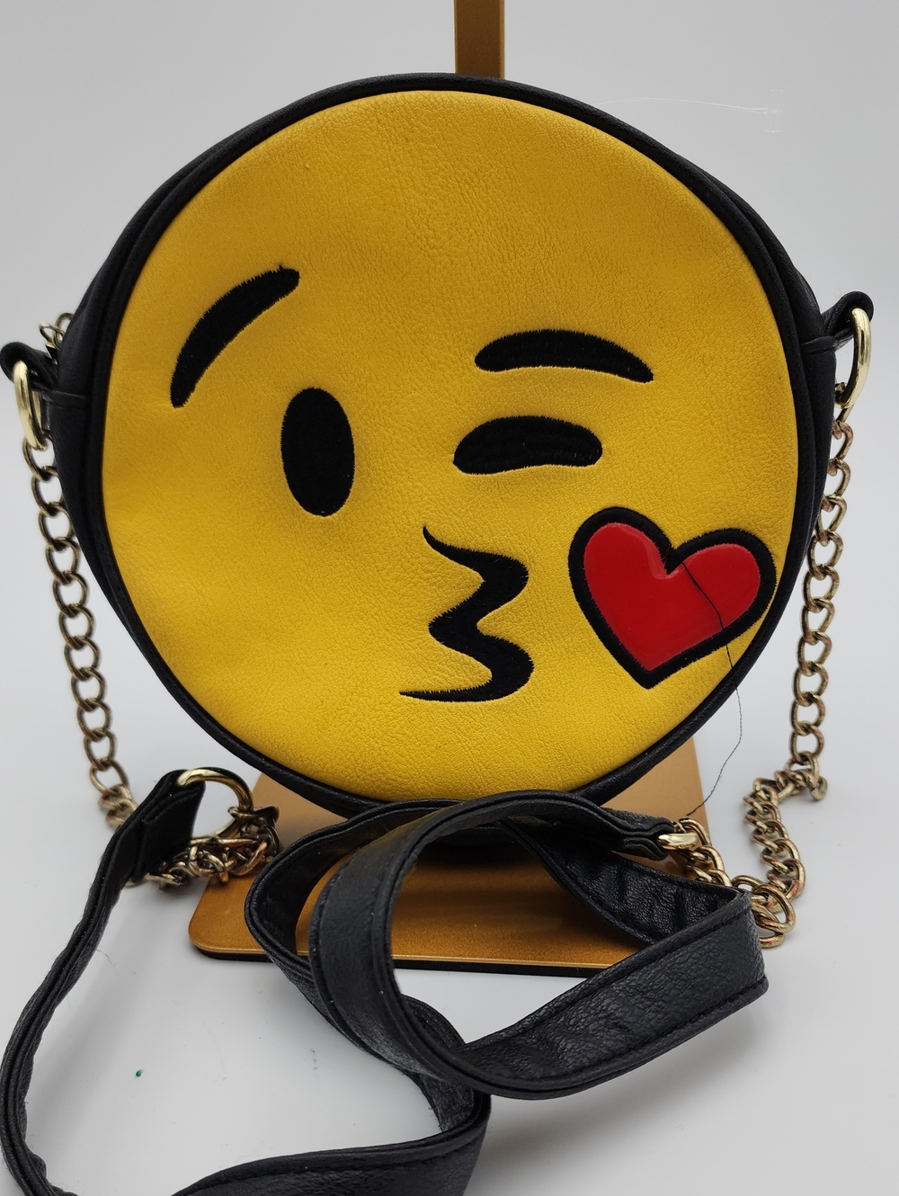 Olivia Miller Yellow Emoji Kiss Crossbody Bag with Heart Accent